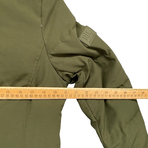 Lauren Ralph Lauren Womens Olive Green Faux‎ Fur Trim Hooded Down Puffer Small - Picture 12 of 13